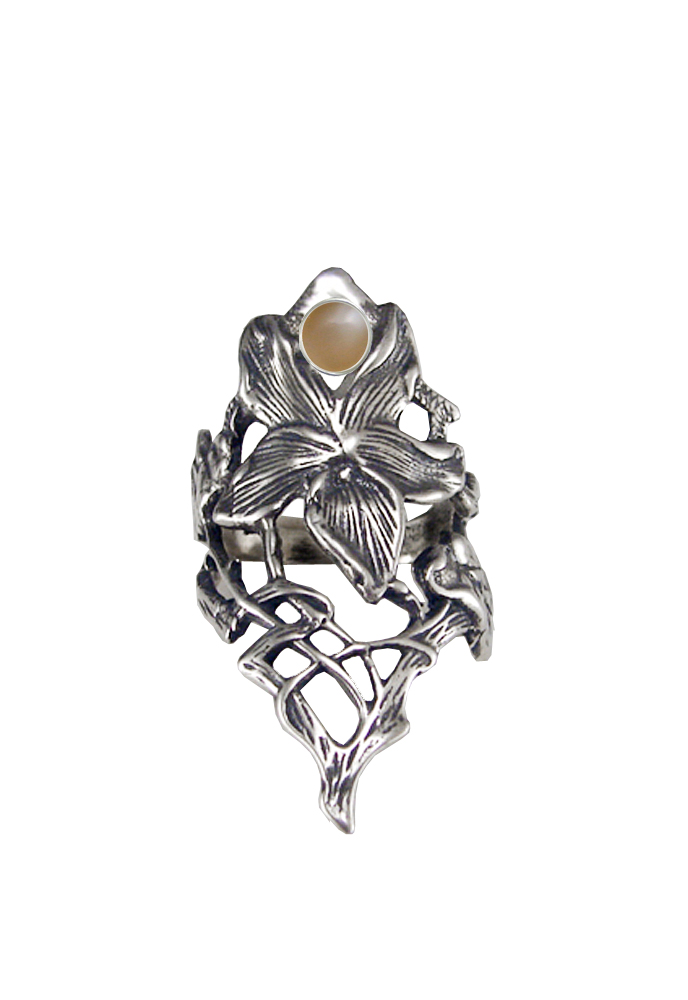 Sterling Silver Woman Maiden's Flower Ring With Peach Moonstone Size 10